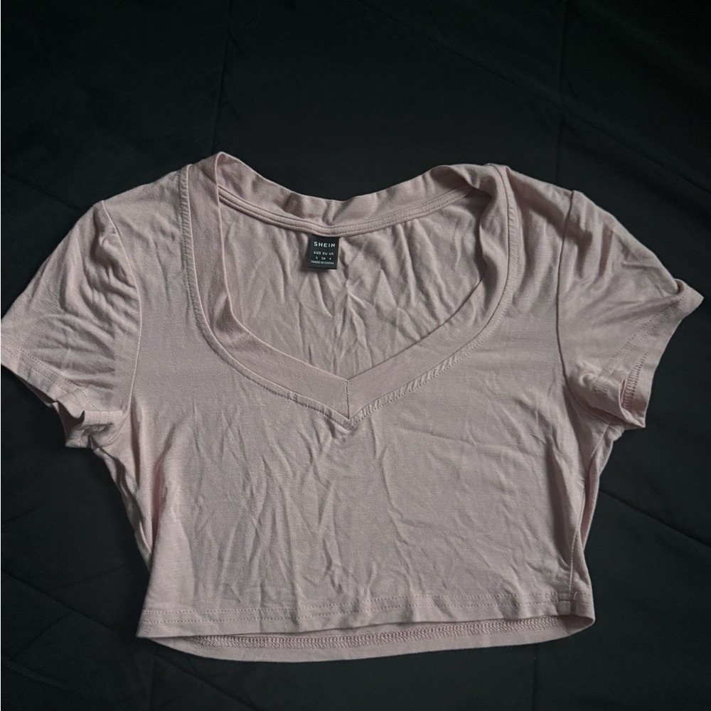 SHEIN Light Pink V-Neck Crop Top